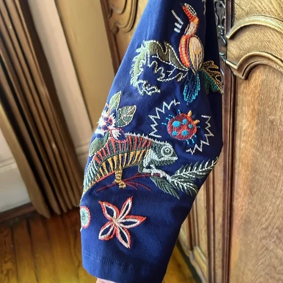 NEW JOHNNY WAS RARE ZOE EMBROIDERED LEGGINGS NAVY - Picture 8 of 16